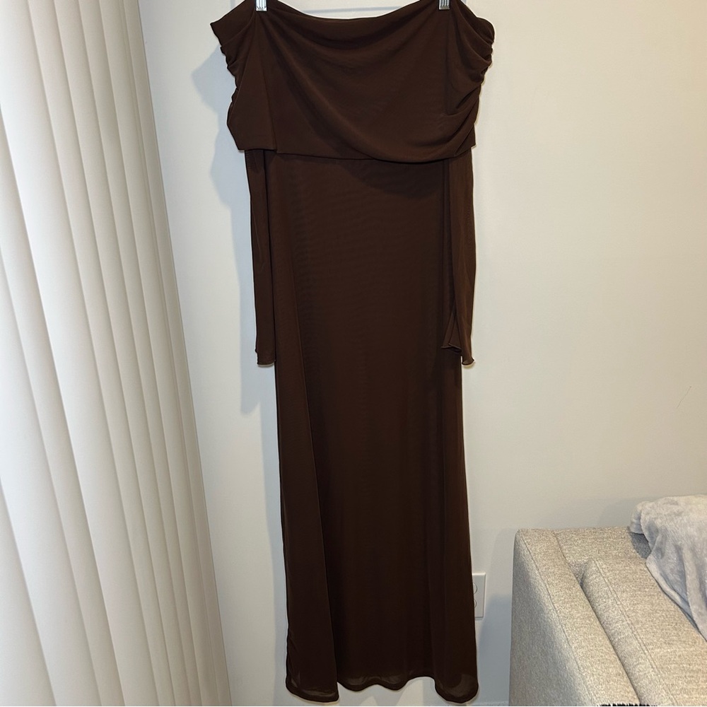 NWT Mekhi Josie Off Shoulder Mesh Maxi Dress in Dark Brown Size XXL - Picture 12 of 13